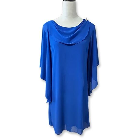 Marina Shift Dress Drape Neckline Lightweight Chiffon Fabric Blue Women's 4 NWOT - Picture 2 of 11